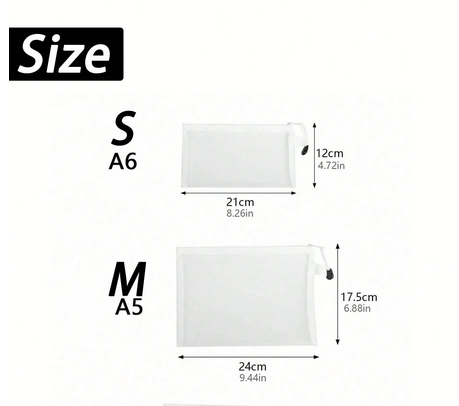 A5/A6 Mesh Zipper Pouch Document Bag Waterproof Zip File Folders