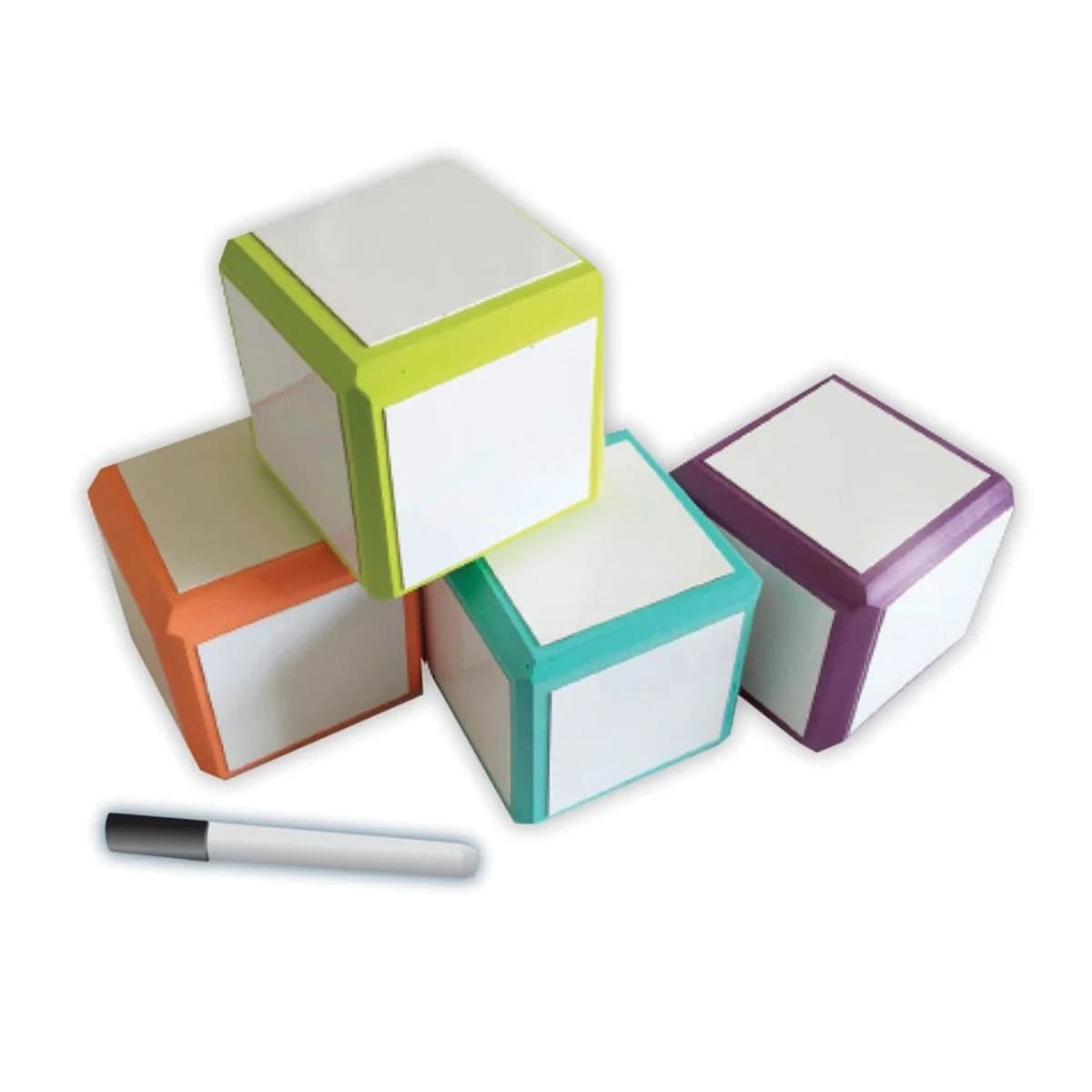 Four dry erase blocks with a marker