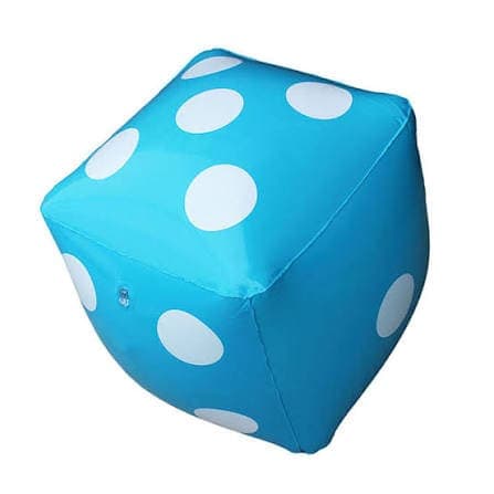 A large blue inflatable die